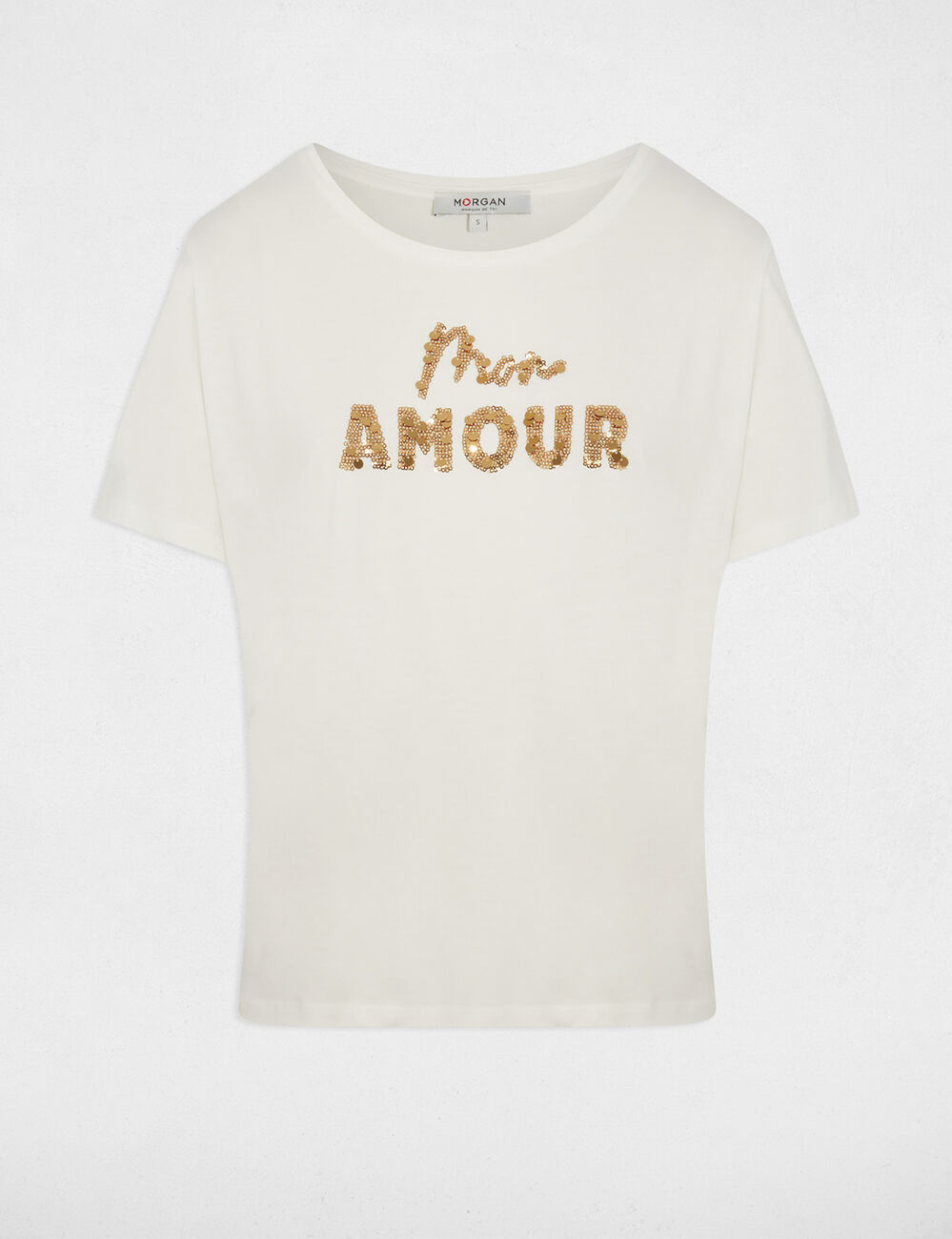 T-shirt brod&eacute; sequins blanc femme