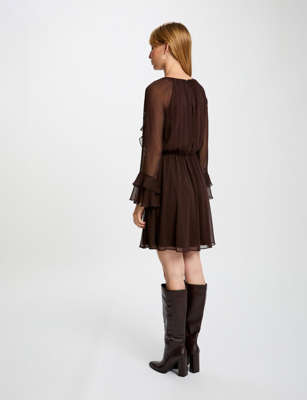 Robe courte fluide marron fonc&eacute; femme
