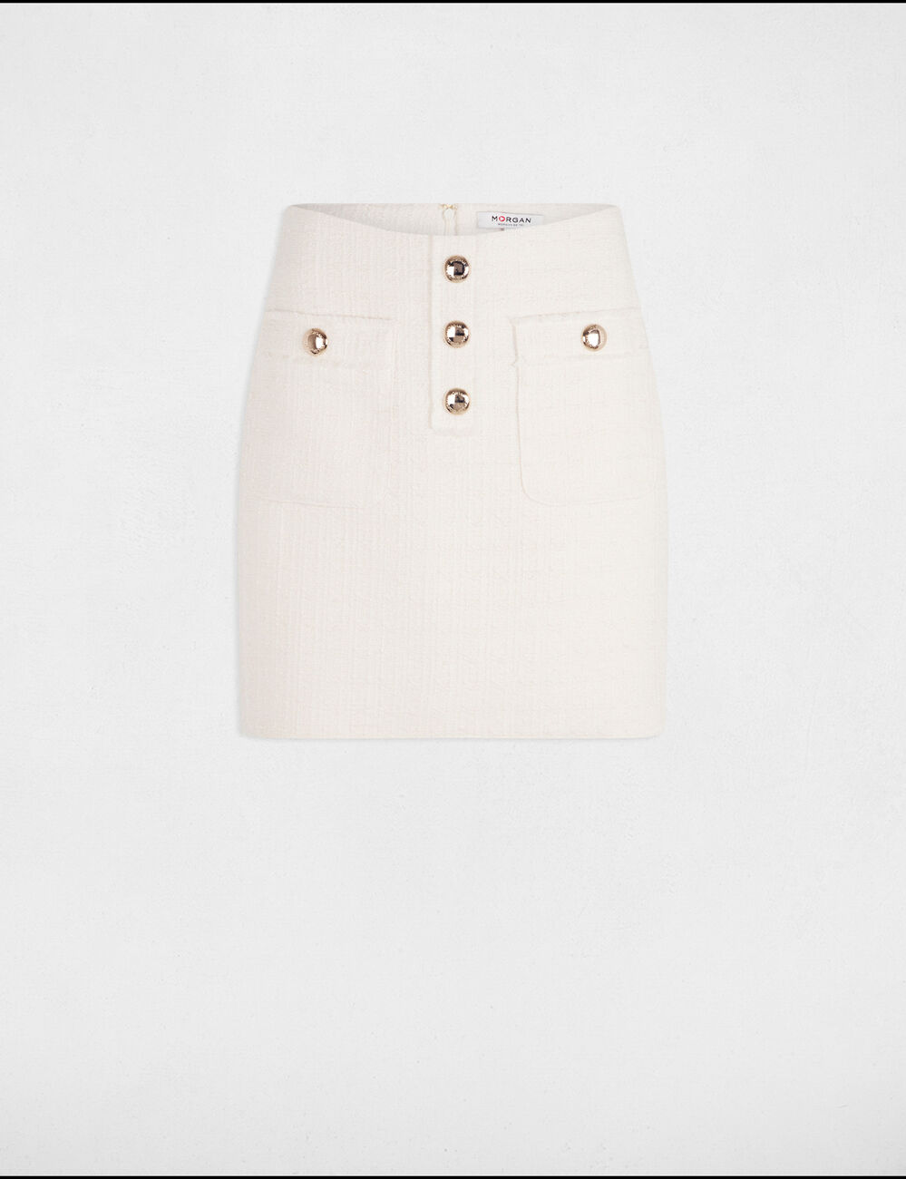 Jupe courte tweed ivoire femme