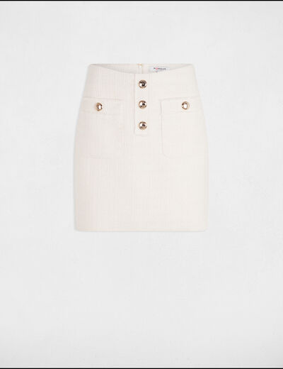 Jupe courte tweed ivoire femme