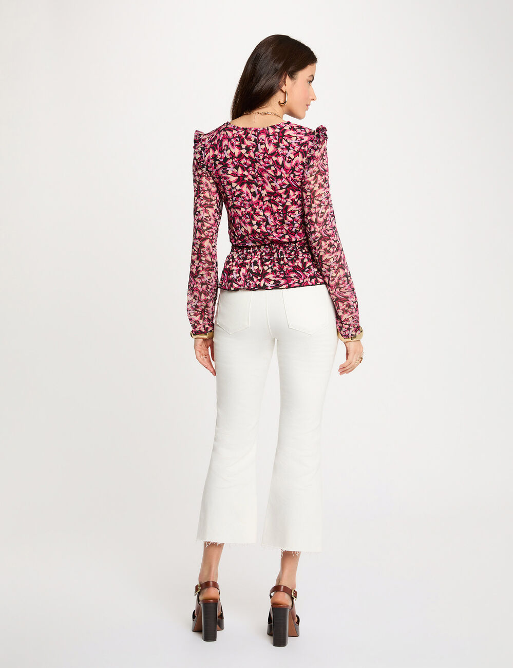 T-shirt ajust&eacute; col V multicolore femme