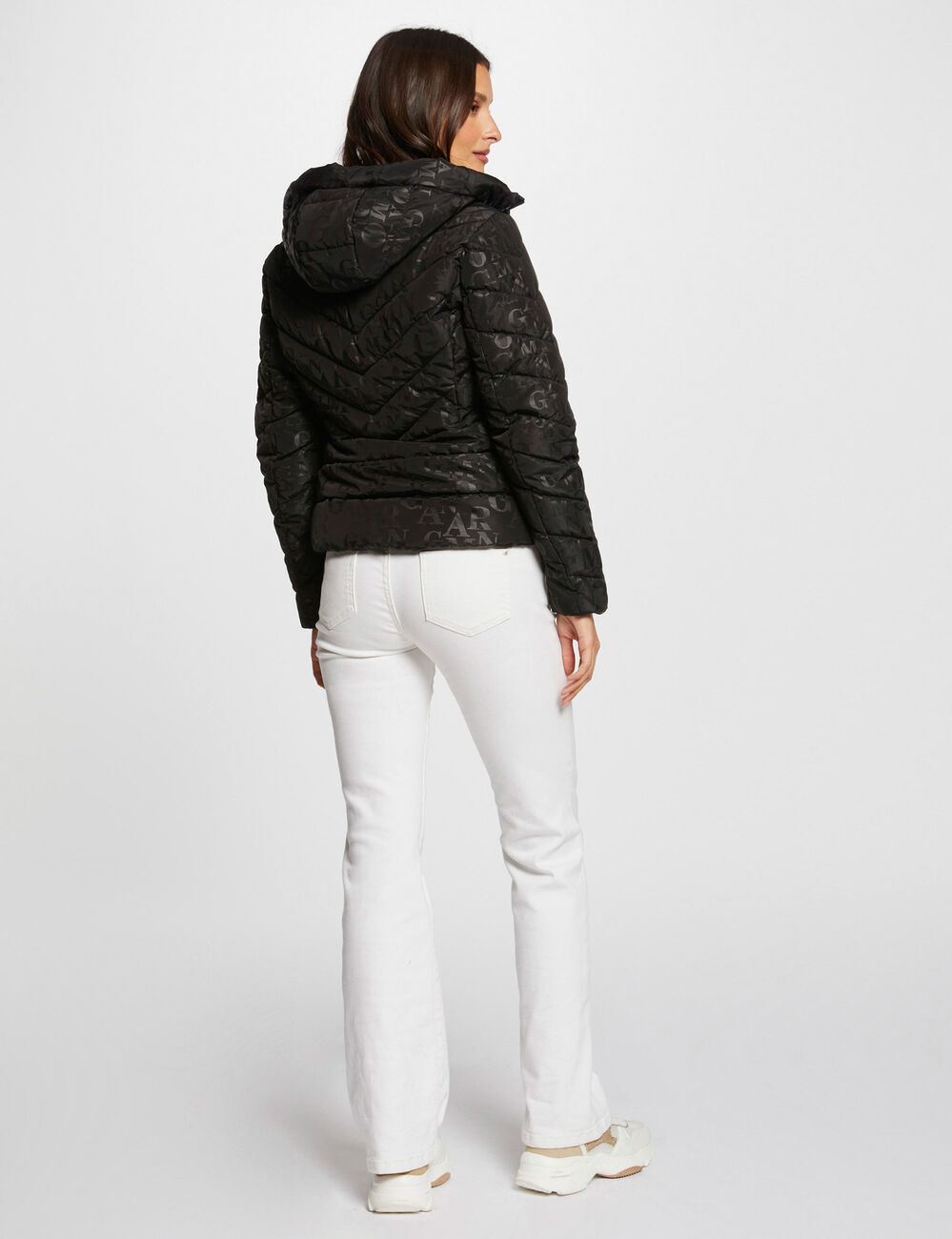 Doudoune imprim&eacute; monogramme noir femme