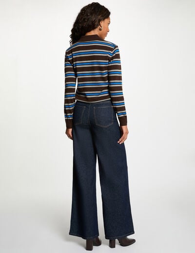 Pull col &agrave; revers marron fonc&eacute; femme