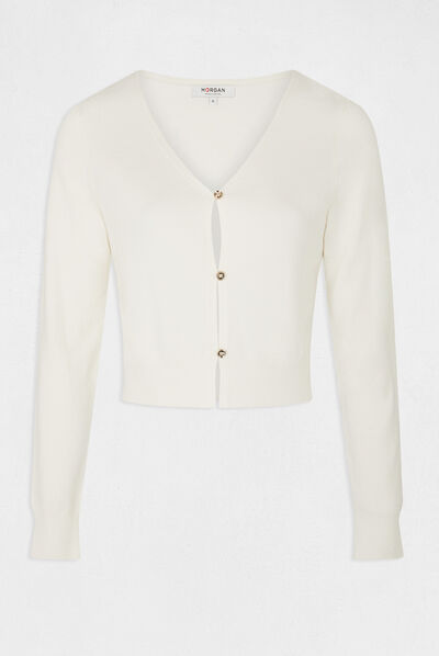 Gilet manches longues boutonné ecru moyen femme