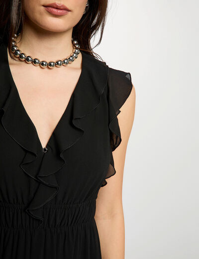 Robe longue col v noir femme