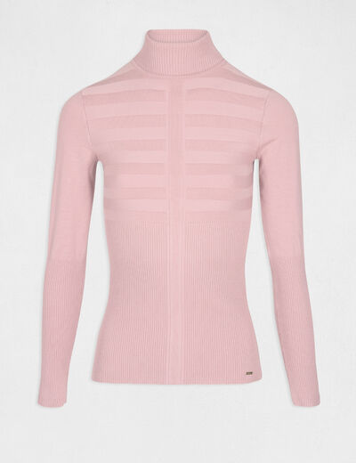 Pull col roul&eacute; ajust&eacute; rose clair femme