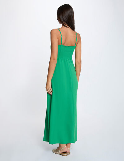 Robe longue droite fendue vert prairie femme