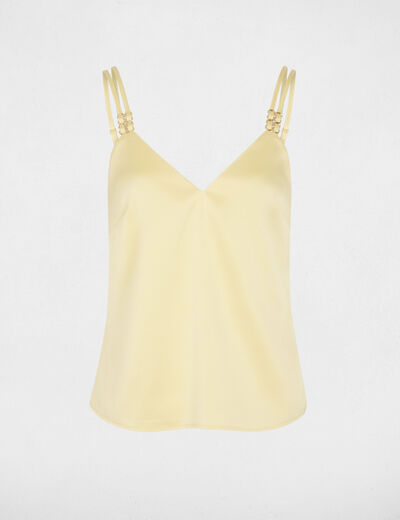 Top satin &agrave; bretelles jaune pastel femme