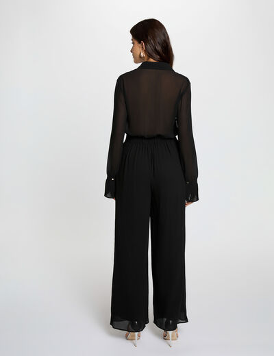 Combinaison fluide col &agrave; revers noir femme