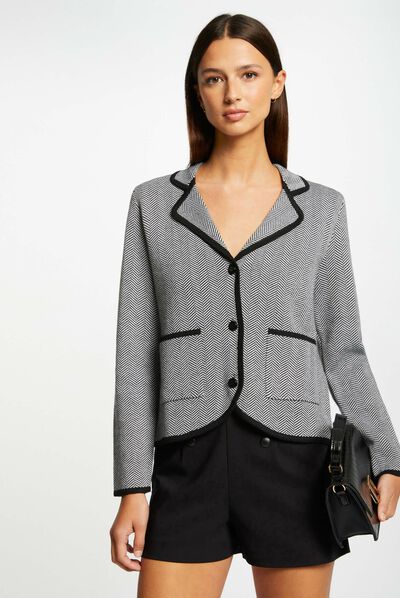 Veste tricot imprimé chevron noir femme