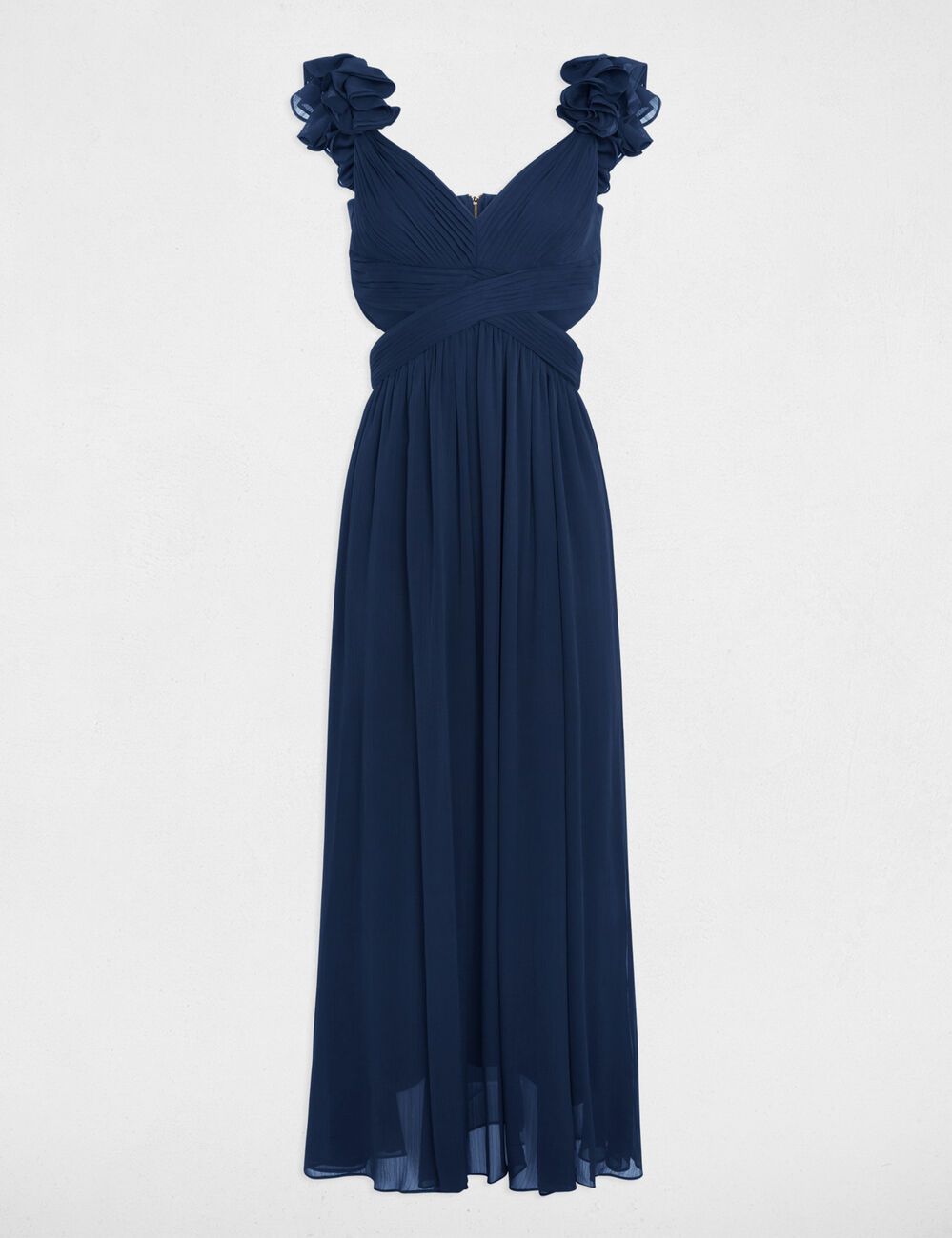 Robe longue droite fluide bleu marine femme