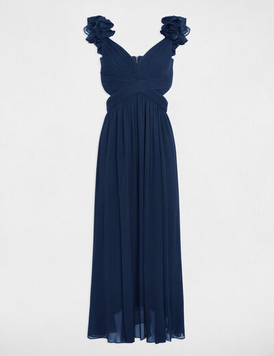 Robe longue droite fluide bleu marine femme