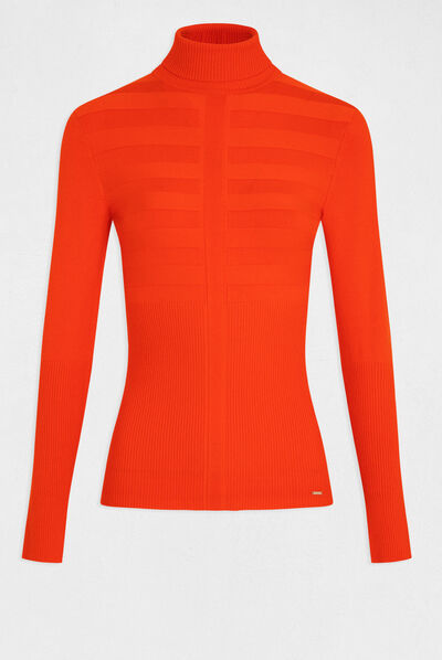 Pull manches longues col roulé orange femme