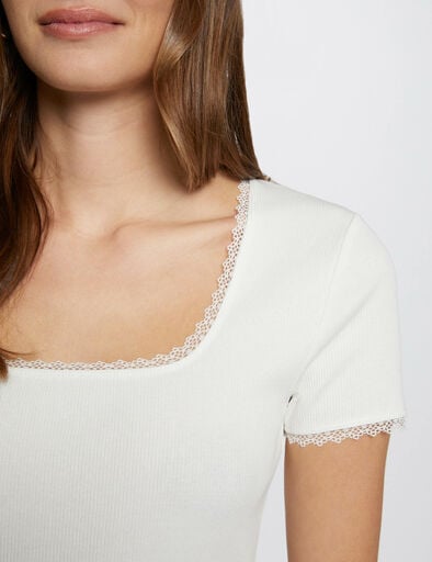 t shirt manches courtes cotele ivoire femme T-shirt manches courtes côtelé ivoire femme