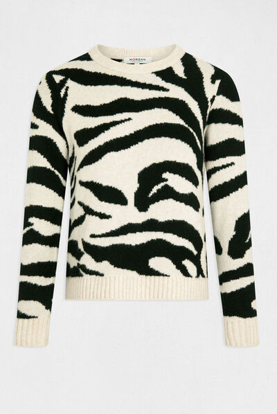 Pull manches longues imprimé zèbre beige femme
