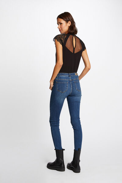 T-shirt manches courtes à dentelle noir femme