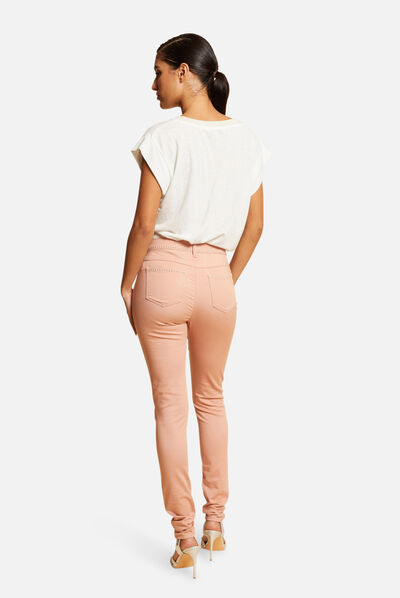 Pantalon slim avec clous vieux rose femme