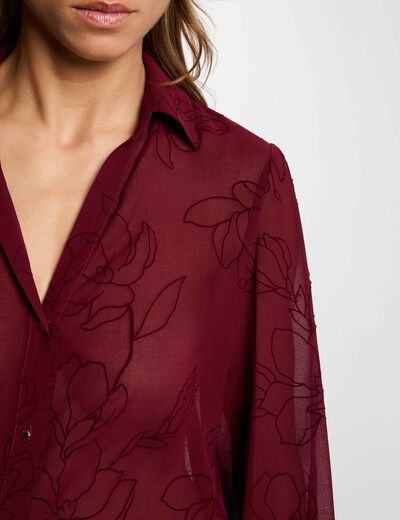 Chemise voile imprim&eacute;e bordeaux femme