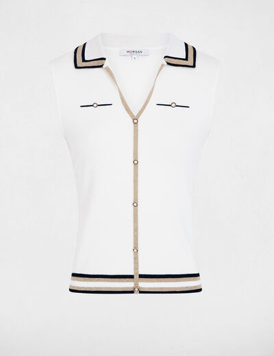 Pull sans manches ajust&eacute; blanc femme