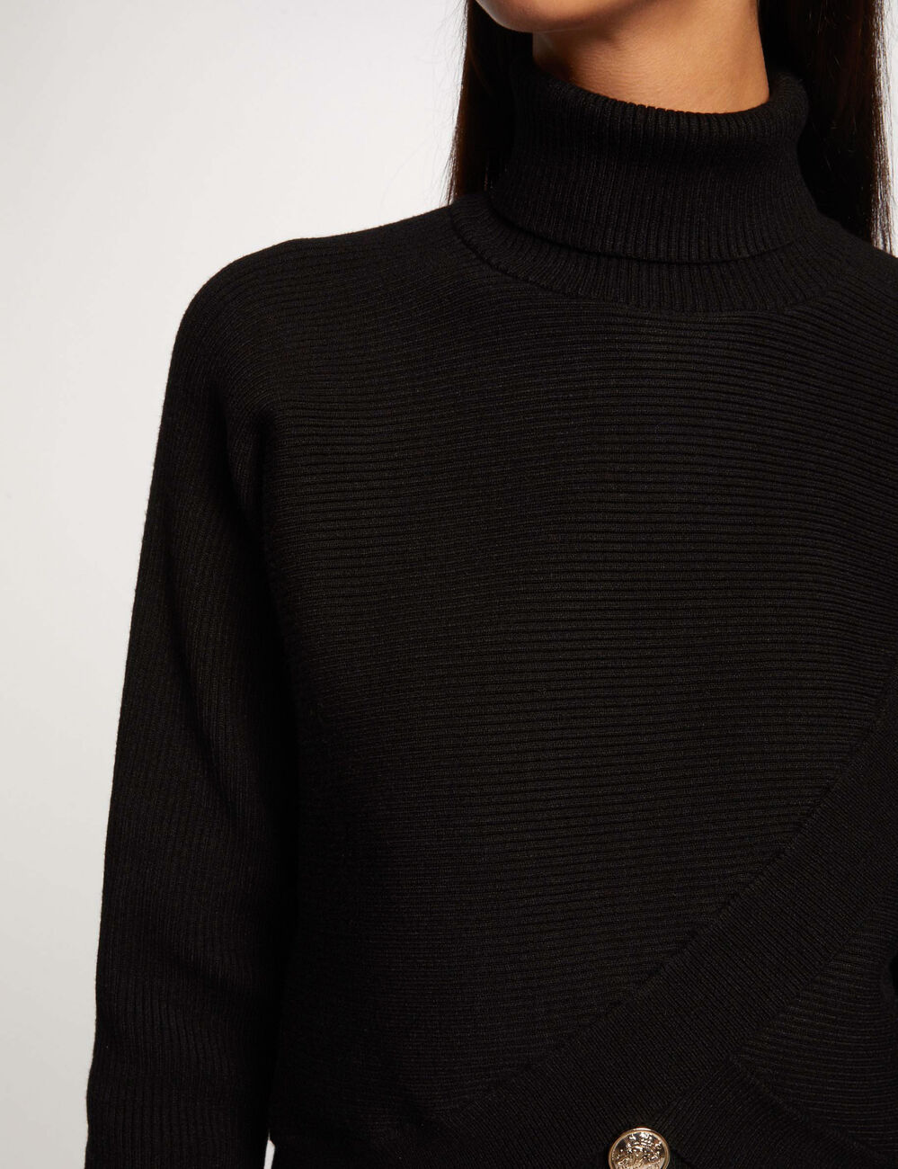 Pull manches longues effet crois&eacute; noir femme