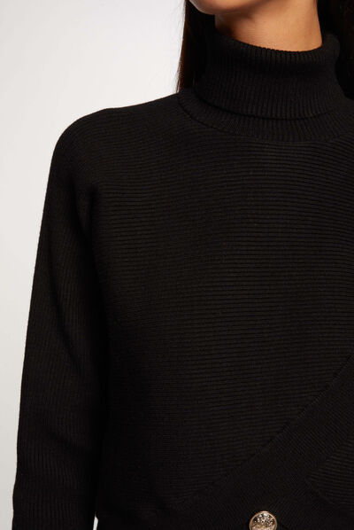 Pull manches longues effet croisé noir femme
