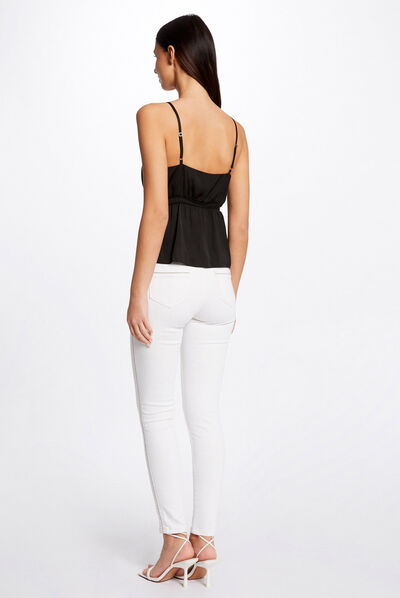Blouse bretelles fines à ornements noir femme