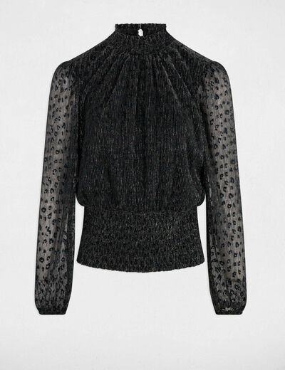 T-shirt col montant noir femme