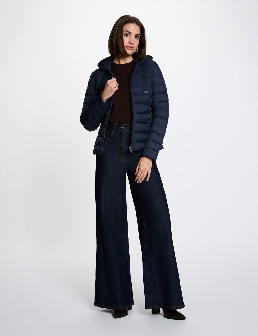 Doudoune &agrave; capuche bleu marine femme