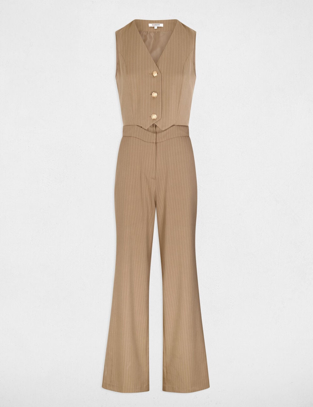 Combinaison fluide col v taupe femme