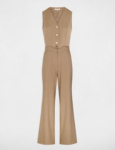 Combinaison fluide col v taupe femme