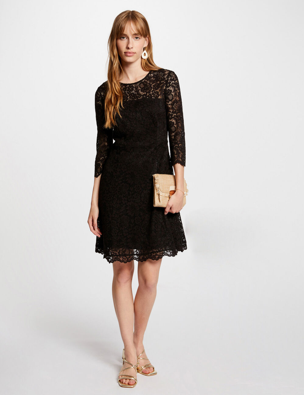 Robe courte patineuse dentelle noir femme