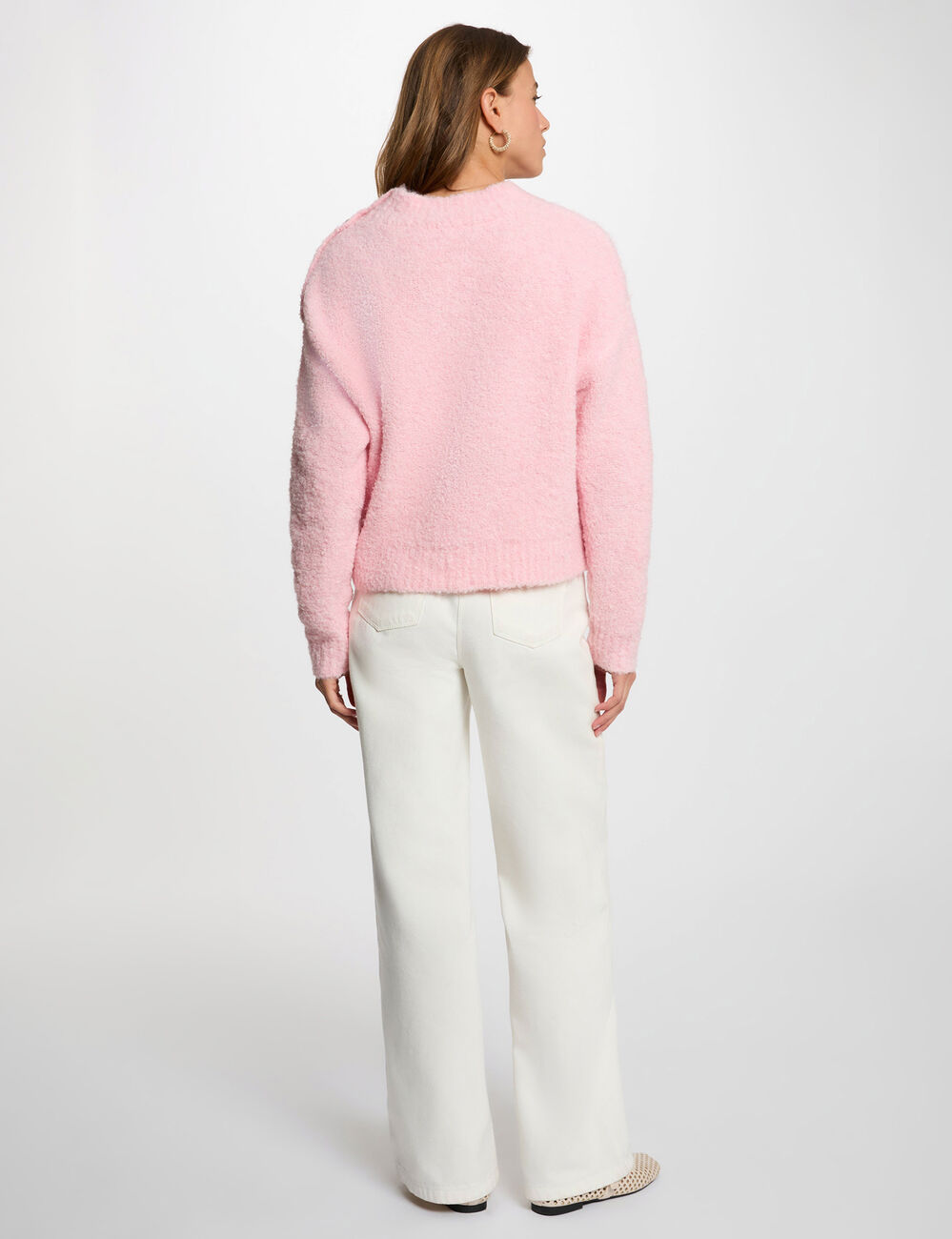 Pull col rond rose clair femme