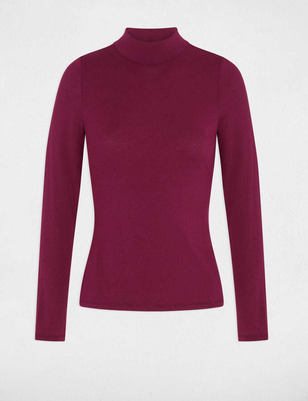 T-shirt col montant manches longues prune femme