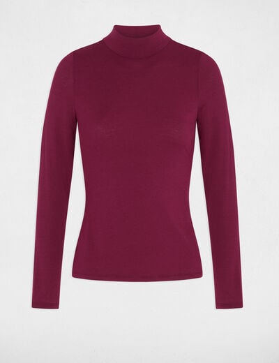 T-shirt col montant manches longues prune femme