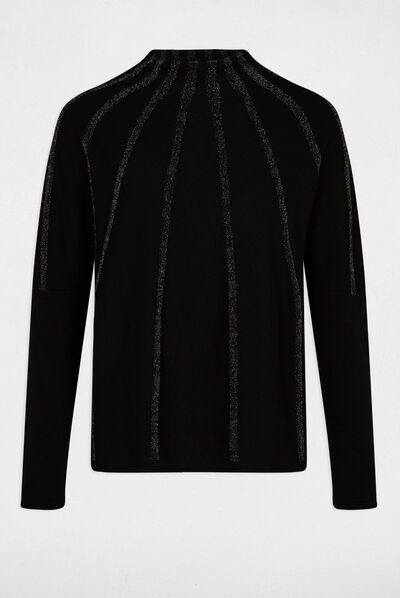 Pull manches longues à col montant noir femme