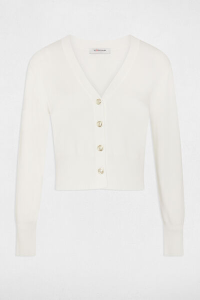 Gilet col en V manches longues ivoire femme