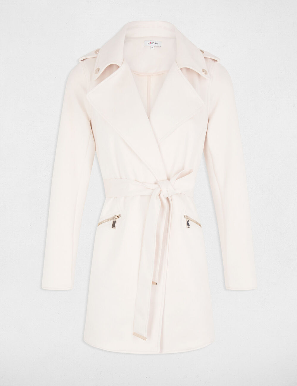 Manteau long ceinturé suédine ivoire femme