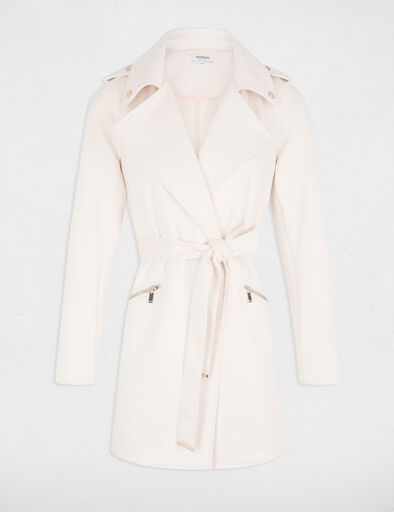 Manteau long ceinturé suédine ivoire femme