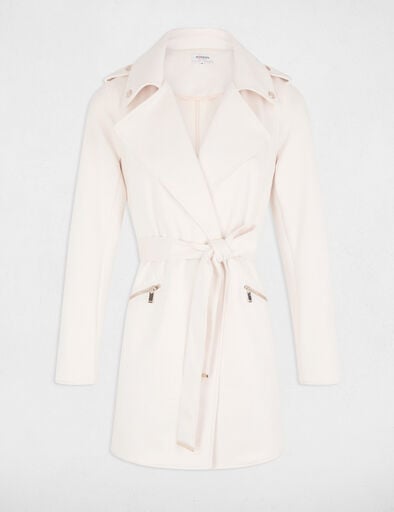 manteau long ceinture suedine ivoire femme Manteau long ceinturé suédine ivoire femme