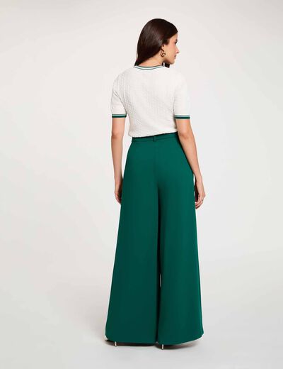 Pull fin manches courtes vert femme