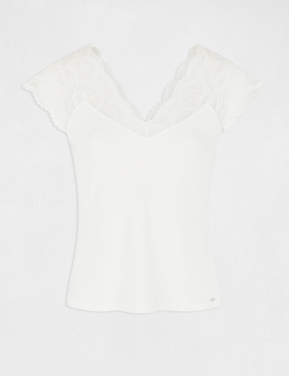 T-shirt manches courtes à dentelle ecru femme