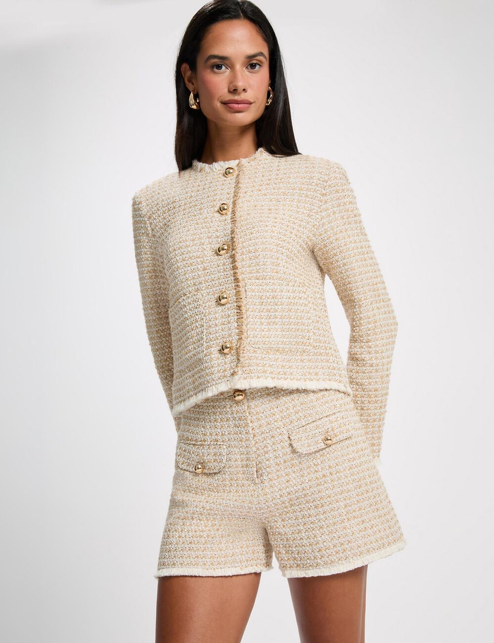 Short tweed taille haute multicolore femme