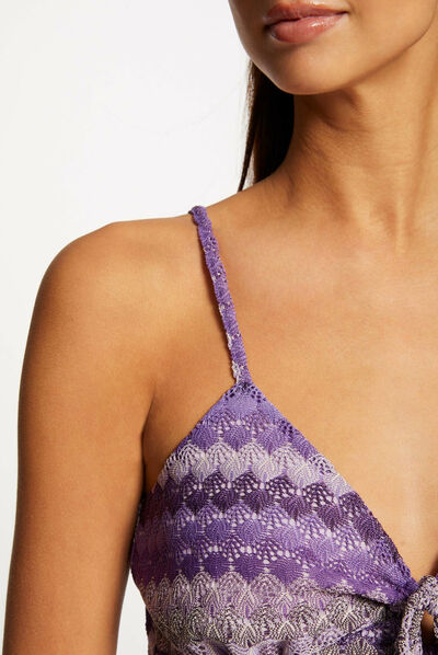 Débardeur col en V aspect crochet violet femme