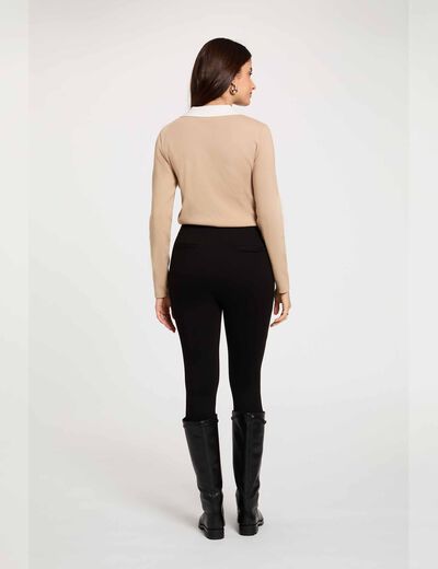 Pull col &agrave; revers beige femme