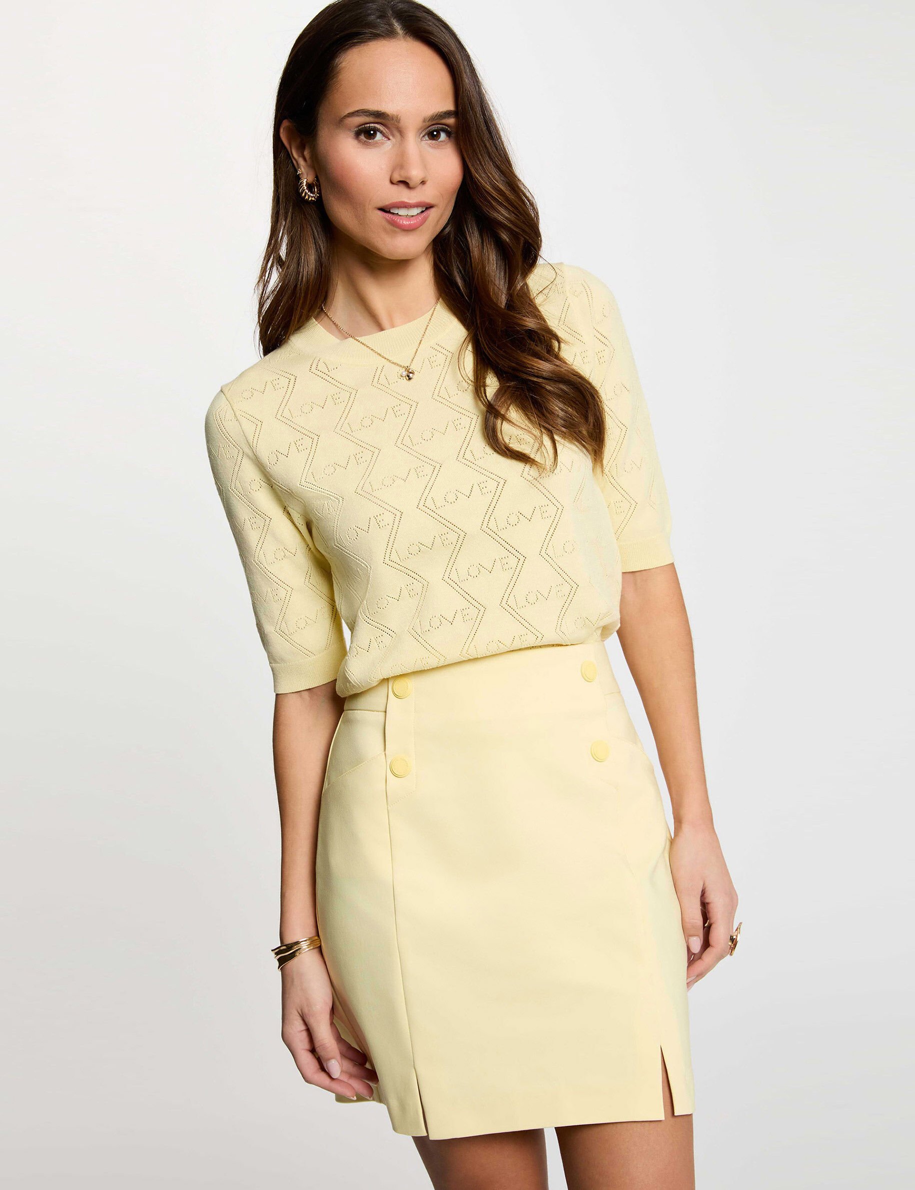 Jupe courte à boutons jaune femme - vue 1