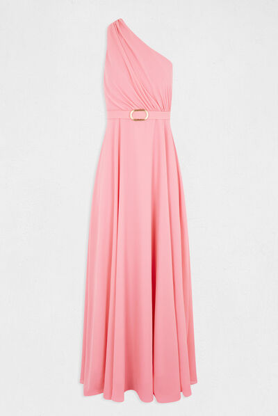 Robe longue évasée asymétrique rose clair femme