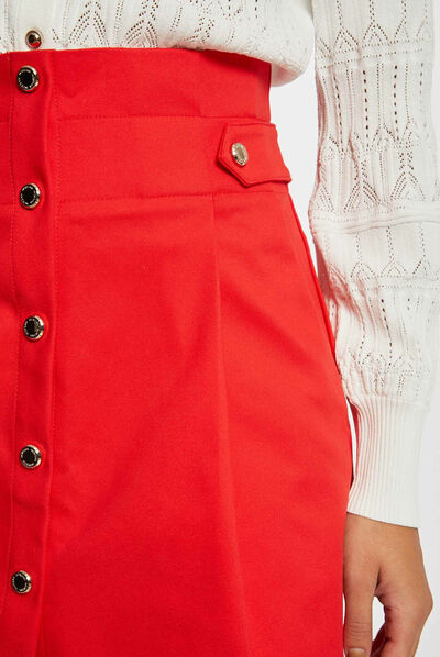 Jupe droite taille haute boutonnée rouge femme