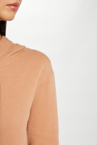 Robe pull droite à capuche camel femme