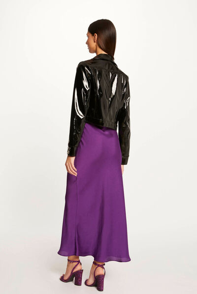 Blouson court droit aspect vinyle noir femme