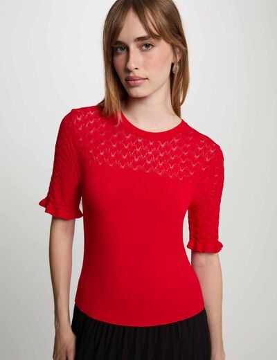 Pull manches courtes rouge femme